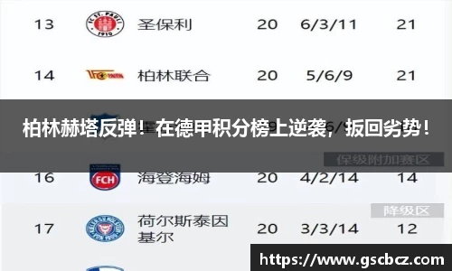 柏林赫塔反弹！在德甲积分榜上逆袭，扳回劣势！