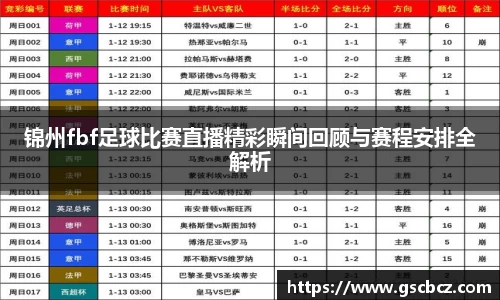 锦州fbf足球比赛直播精彩瞬间回顾与赛程安排全解析