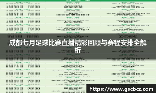 成都七月足球比赛直播精彩回顾与赛程安排全解析